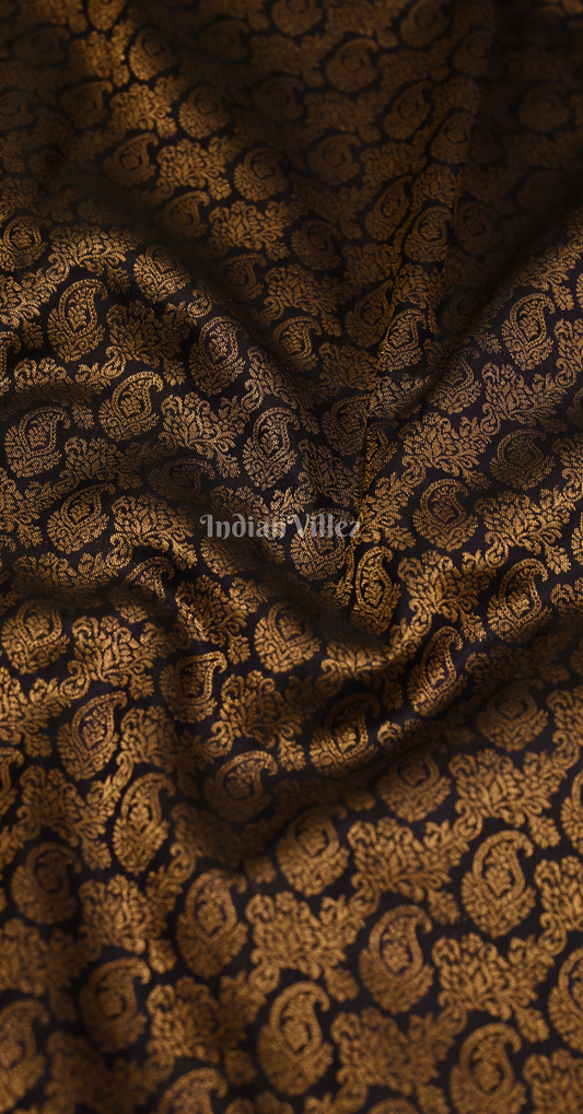 Navy Blue Paisley Brocade Pure Kanjivaram Silk Saree