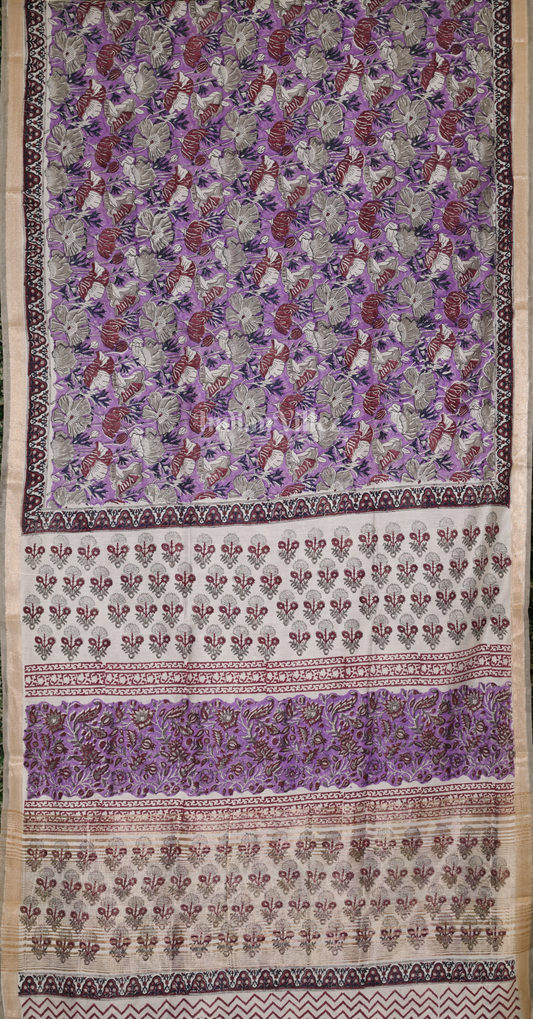 Light Purple Block Printed Sanganeri Cotton Saree