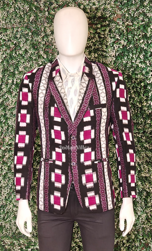 Purple Black Pasapali Odisha Ikat Men's Designer Blazer
