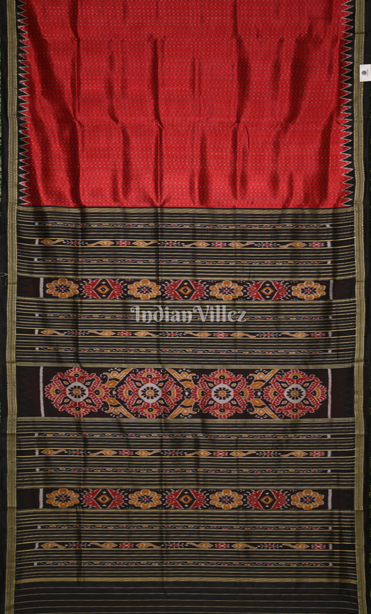 Red Black Stripe Odisha Ikat Khandua Silk Saree
