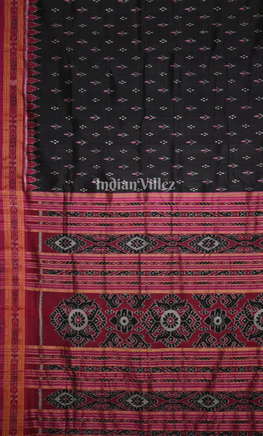 Black Magenta Pink Mayur Chandrika Odisha Ikat Khandua Silk Saree