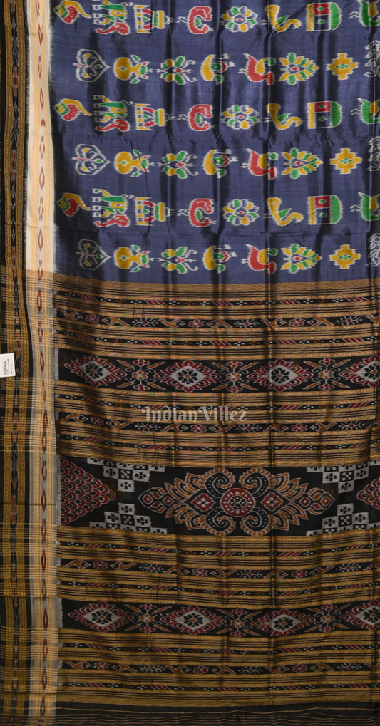 Blue Black Nabarangi Nabakothi Odisha Ikat Khandua Silk Saree