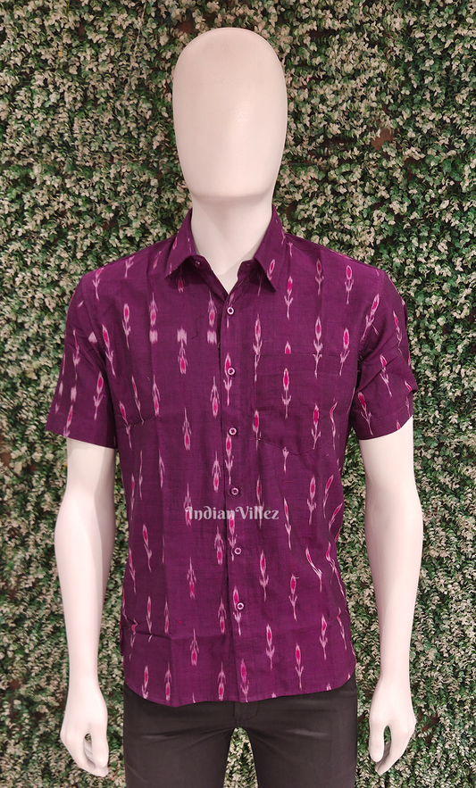Purple Mayur Chandrika Odisha Ikat Cotton Half Sleeve Shirt for Men