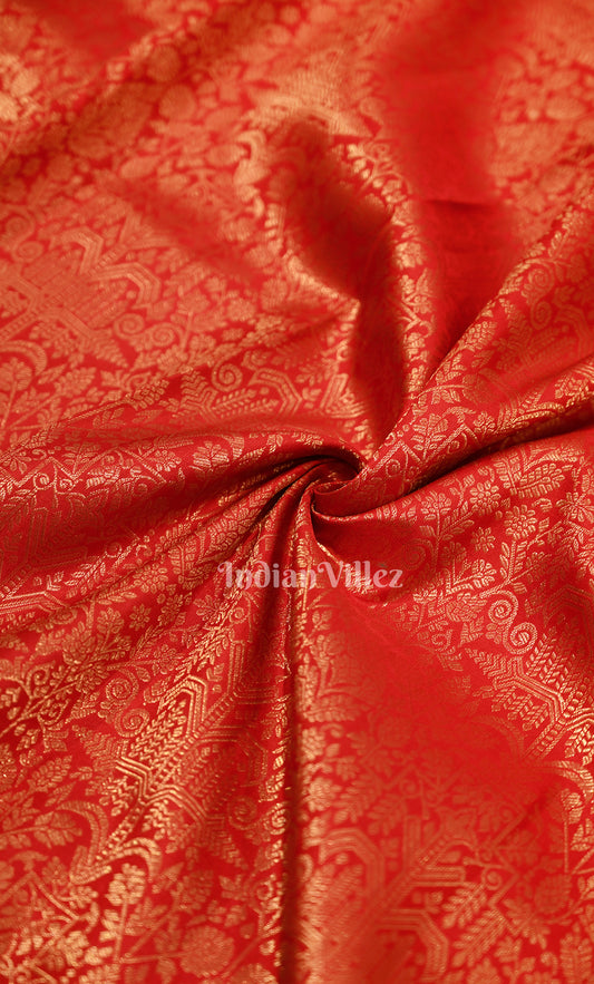 Exclusive Blood Red Floral Vine Motifs Brocade Pure Kanjivaram Silk Saree