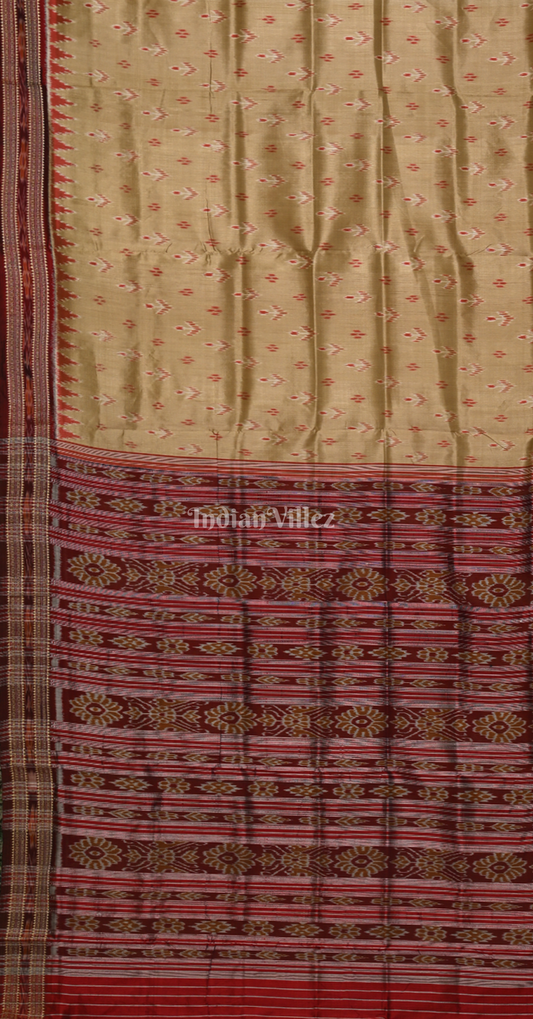 Beige Maroon Mayur Chandrika Odisha Ikat Khandua Silk Saree