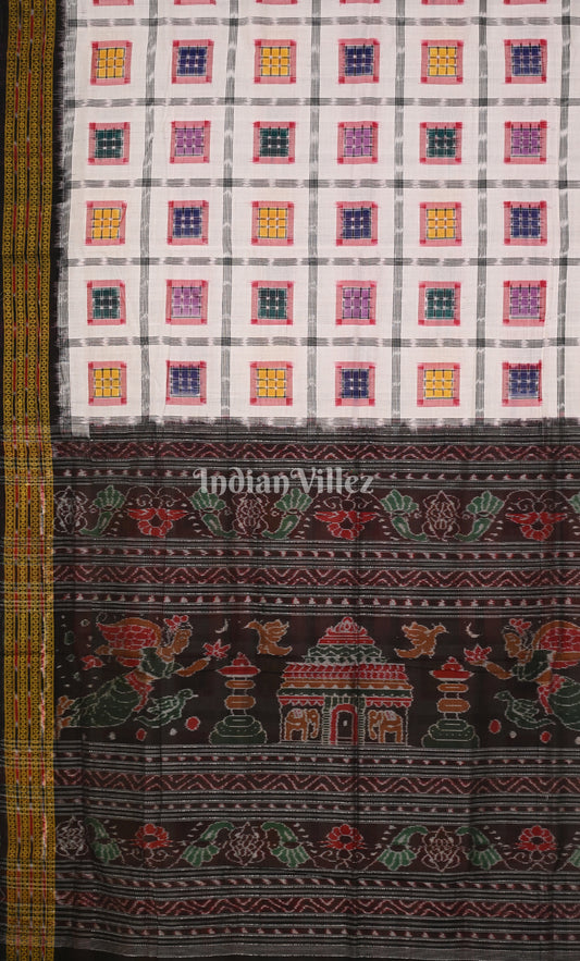 White Black Aswini Odisha Ikat Sambalpuri Cotton Saree