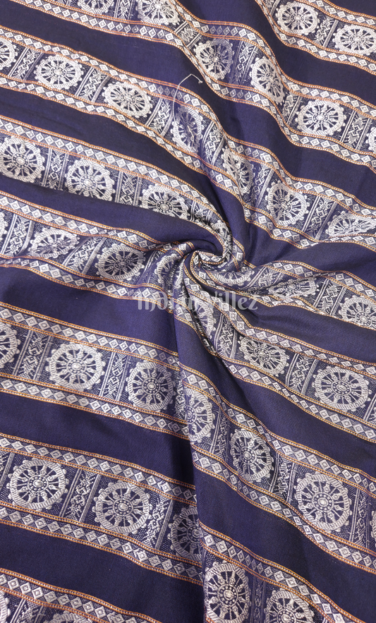Blue Konark Chakra Theme Odisha Ikat Cotton Fabric