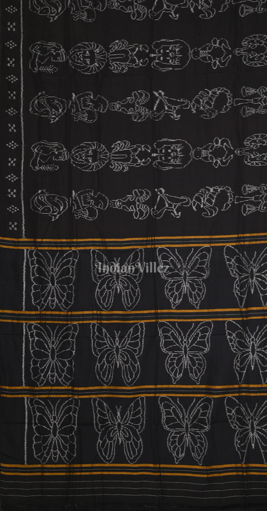 Exclusive Black Zodiac Sign Odisha Ikat Sambalpuri Cotton Saree