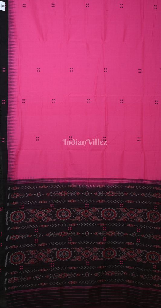 Rani Pink Black Buti Design Odisha Ikat Sambalpuri Cotton Saree