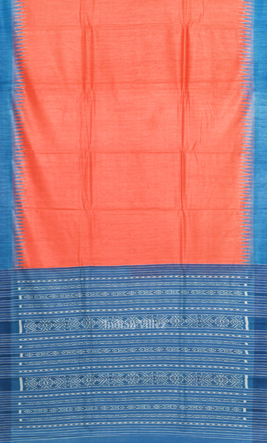 Orange Gopalpur Tussar Silk Saree with Blue Border & Anchal