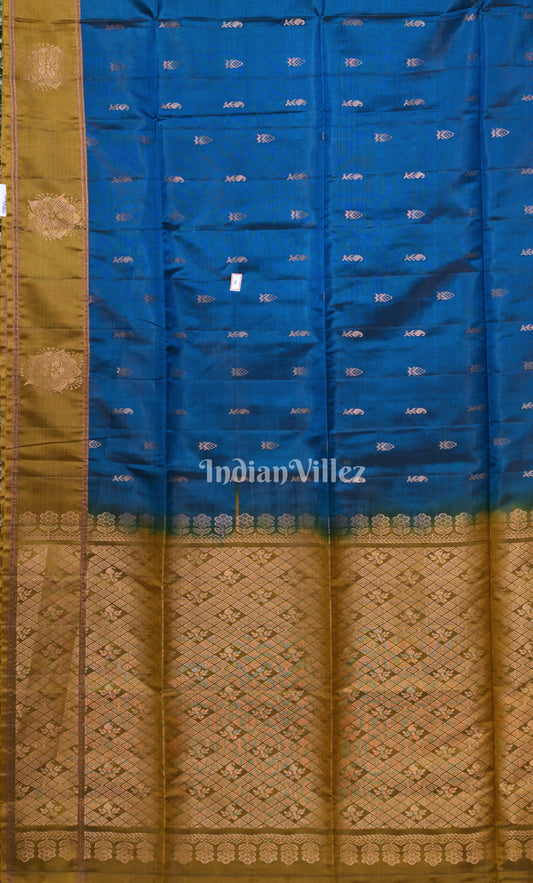 Blue Olive Green Pure Kanjivaram Soft Silk Saree