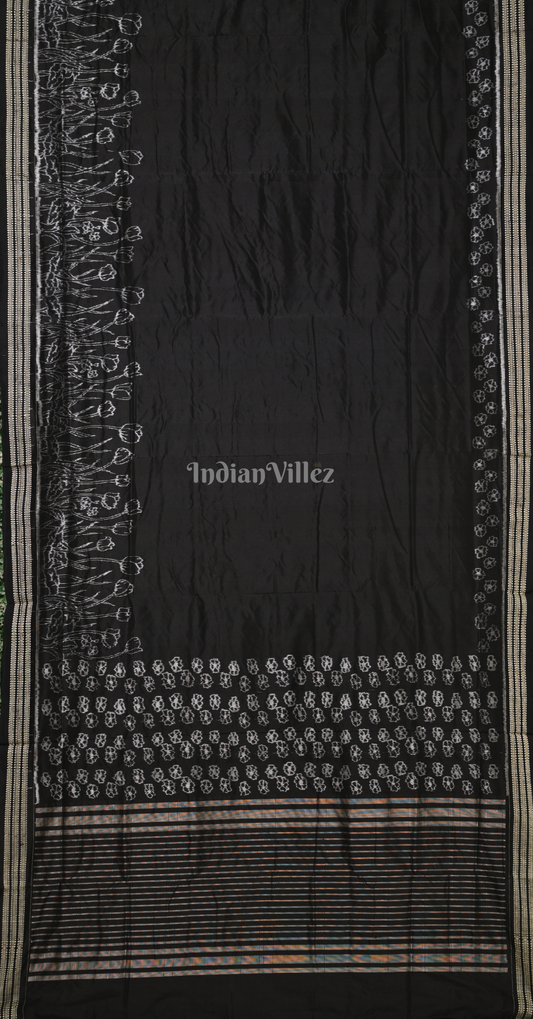 Black Lotus Pond Odisha Ikat Sambalpuri Silk Saree