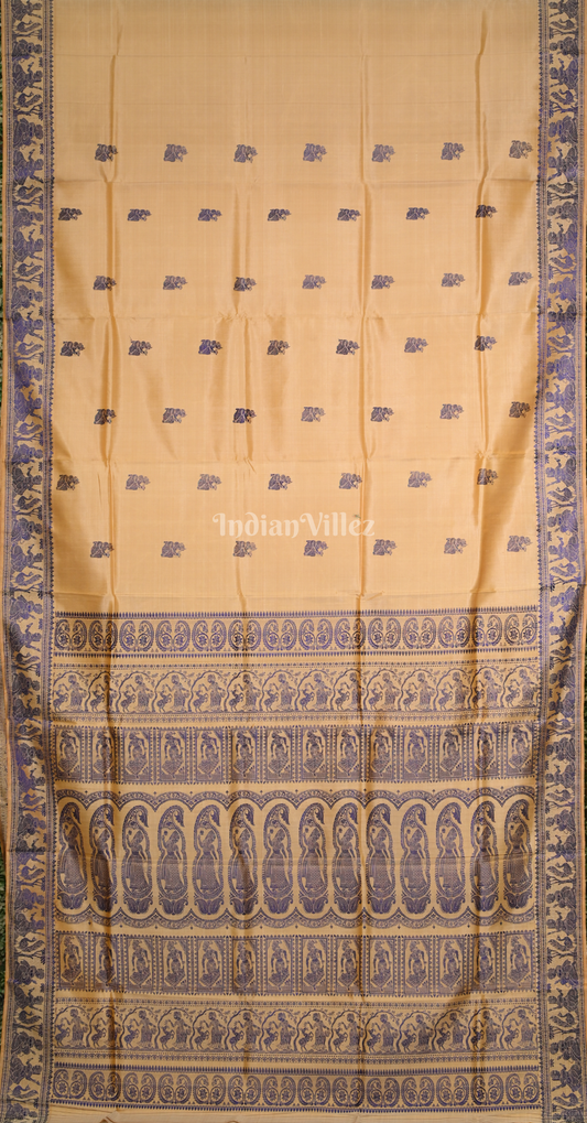 Beige Blue Handwoven Baluchari Silk Saree