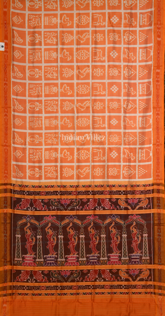 Light Orange Nabakothi Odisha Ikat Contemporary Designer Silk Saree