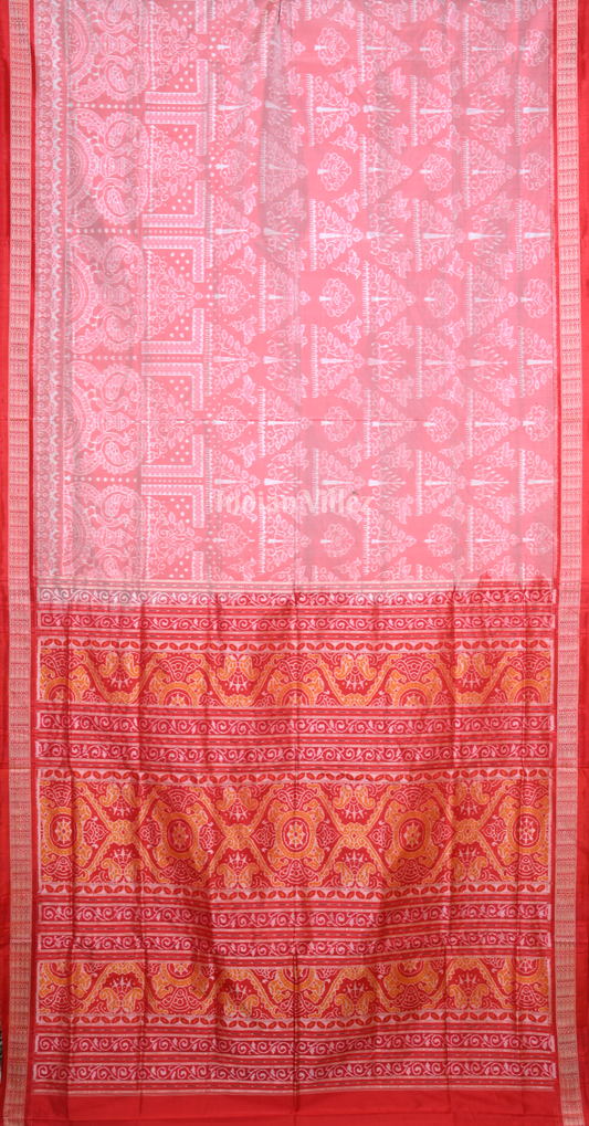 Pink Red Tree Motif Odisha Ikat Sambalpuri Silk Saree