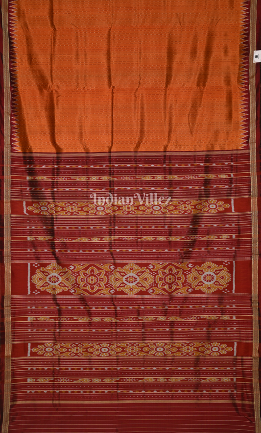 Orange Maroon Stripe Odisha Ikat Khandua Silk Saree