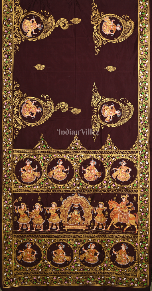 Maroon Doli Barat Hand-Painted Pattachitra Saree