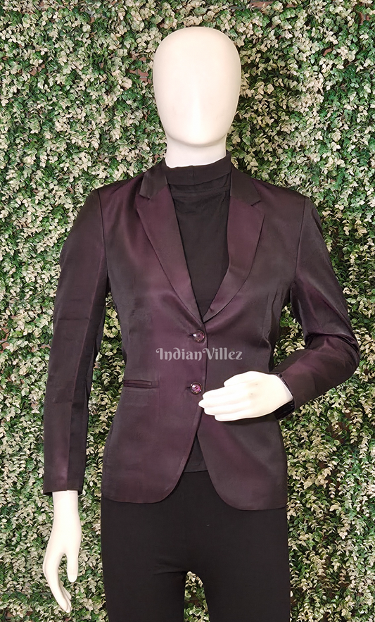Purple Wine Solid Dupion Silk Women's Designer Blazer