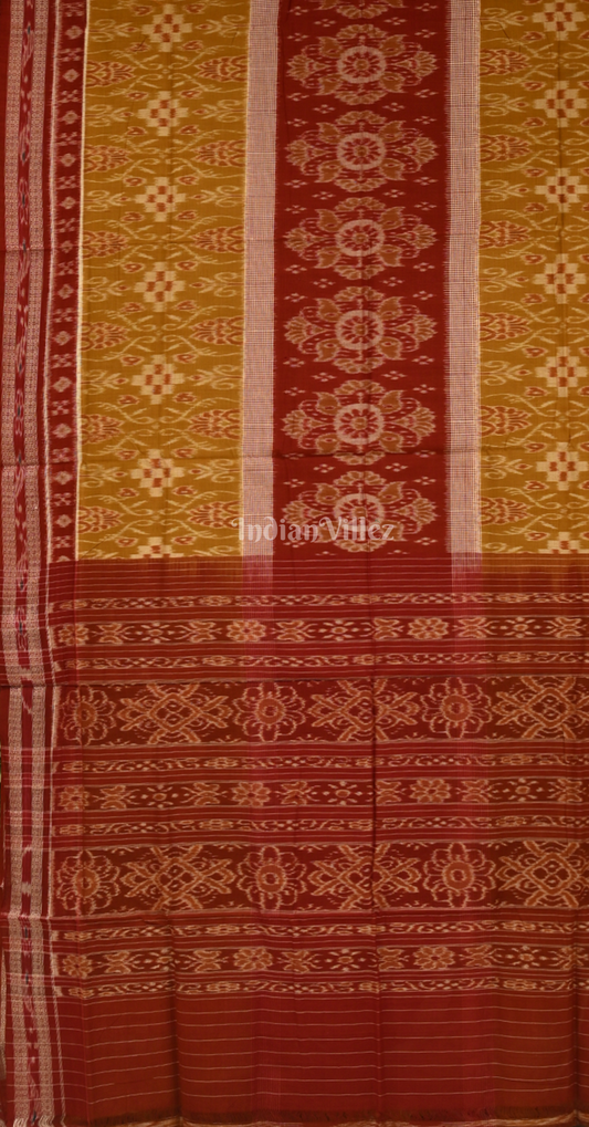 Mehendi Green Maroon Body Pasapali Sambalpuri Pure Cotton Saree