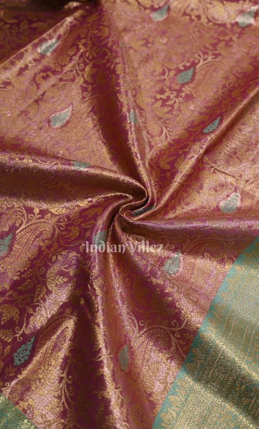 Magenta Pink with Aqua Blue Brocade Pure Kanjivaram Tissue Silk Saree