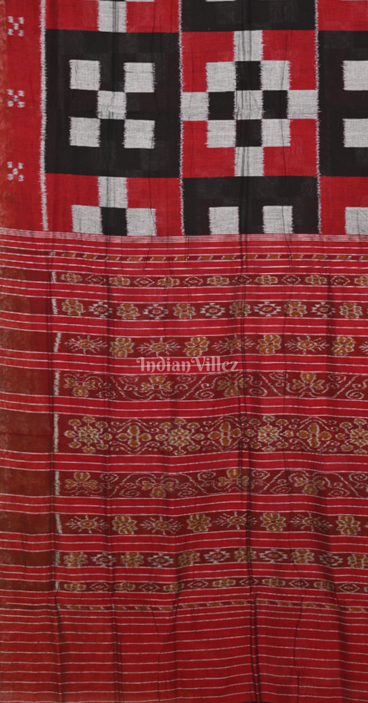 Red Black White (RBW) Pasapali Odisha Ikat Sambalpuri Cotton Saree
