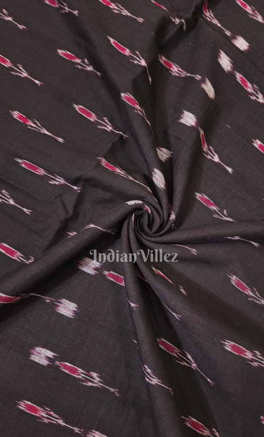 Black Mayur Chandrika Design Odisha Ikat Sambalpuri Cotton Fabric