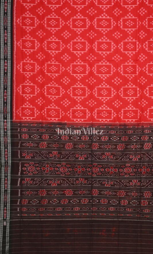 Red Black Box Pasapali Design Odisha Ikat Sambalpuri Cotton Saree