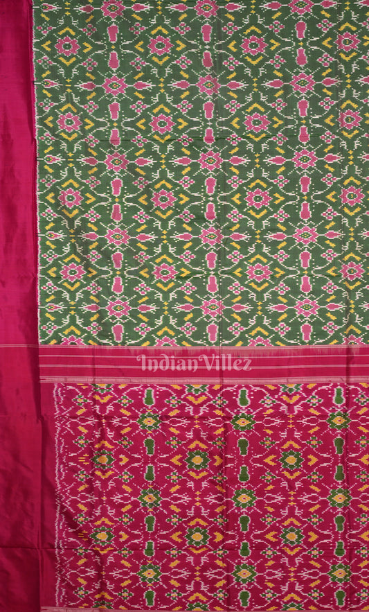 Mehendi Green Rani Pink Pochampally Ikat Silk Saree
