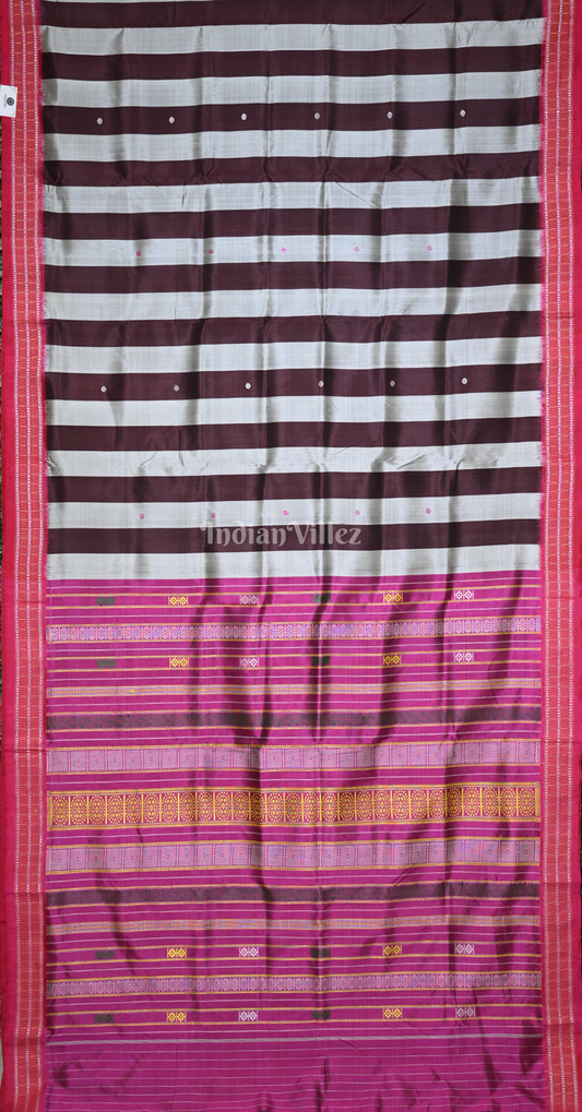 Grey Coffee Siminoi Odisha Ikat Khandua Silk Saree