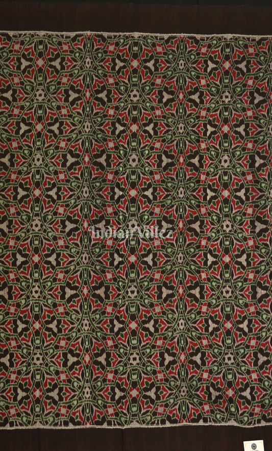 Black Aqua Green Floral Motif Odisha Ikat Sambalpuri Dress Set & Dupatta