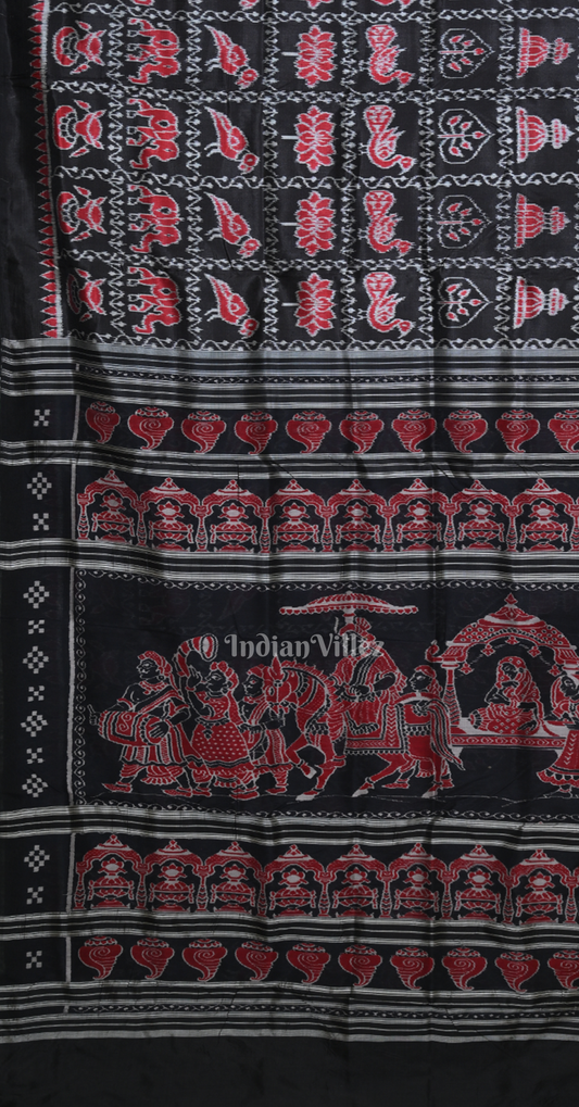 Black Nabakothi Odisha Ikat Contemporary Designer Silk Saree with Doli Barat Anchal