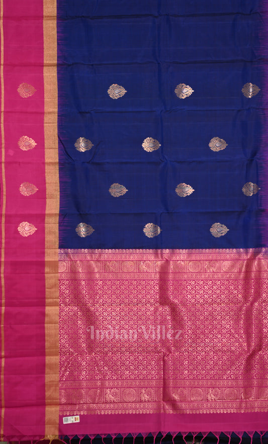 Blue Pink Pure Kanjivaram Soft Silk Saree
