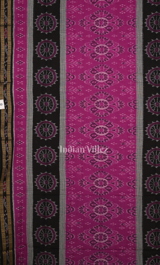 Rani Pink Black Odisha Ikat Sambalpuri Cotton Saree