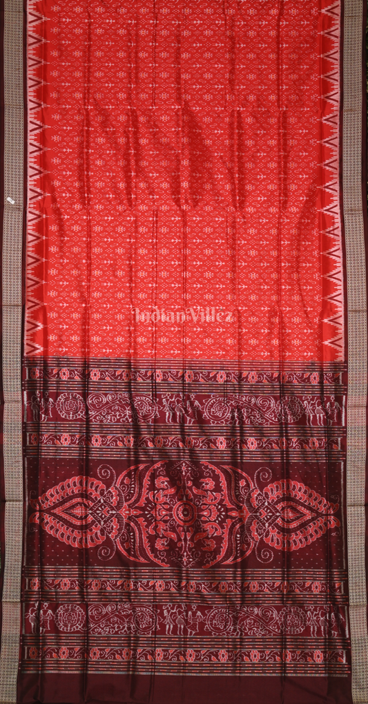 Red Coffee Tribal Theme Odisha Ikat Sambalpuri Silk Saree
