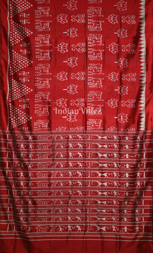 Elegant Red Laxmi Pada Jhoti Theme Contemporary Designer Silk Saree