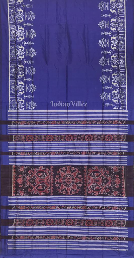 Blue Tribal House Scot Odisha Ikat Contemporary Sambalpuri Silk Saree