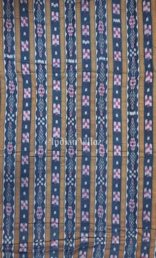 Blue Yellow Pasapali Flower Theme Odisha Ikat Sambalpuri Cotton Fabric