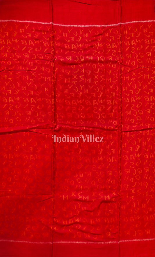 Red Alphabet Theme Odisha Ikat Sambalpuri Cotton Fabric