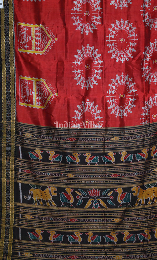 Red Black Tribal Theme Odisha Ikat Khandua Silk Saree
