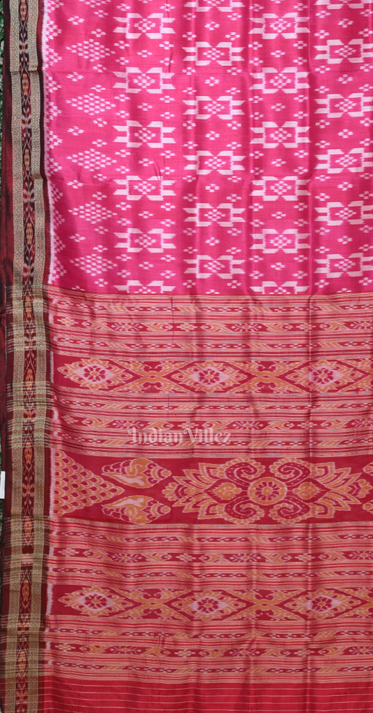Pink Maroon Pasapali Odisha Ikat Khandua Silk Saree