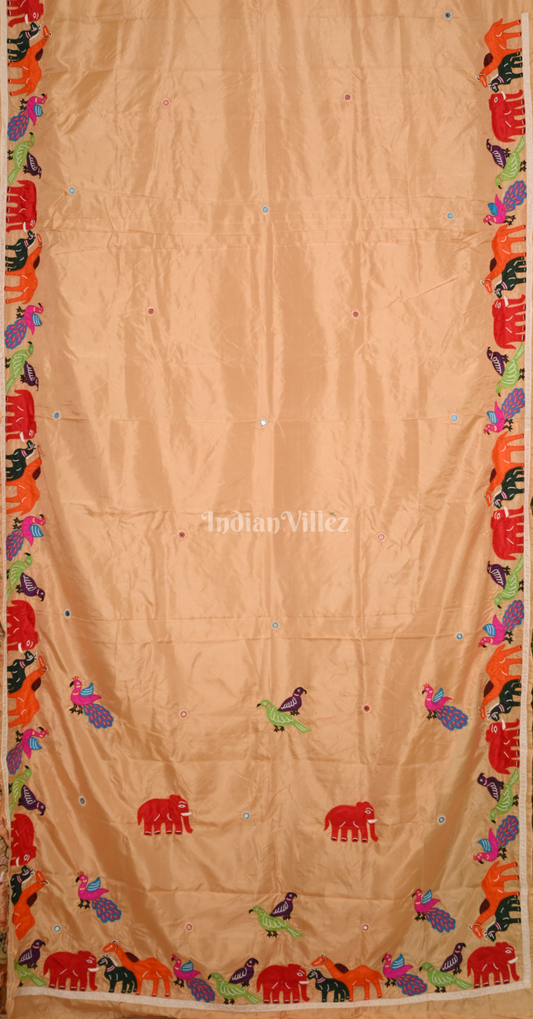 Beige Hand Embroidered Applique Work Saree