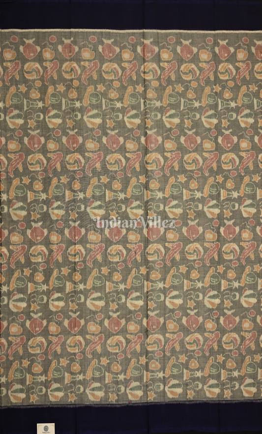 Grey Blue Odisha Ikat Sambalpuri Dress Set & Dupatta