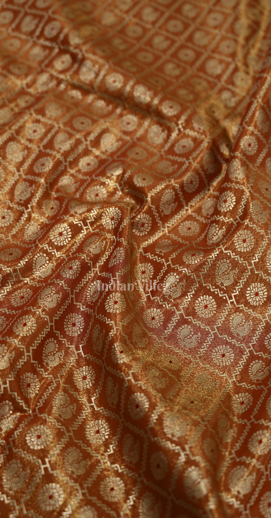 Bronze Gold Red Coin Brocade pure Kanjivaram Silk Saree