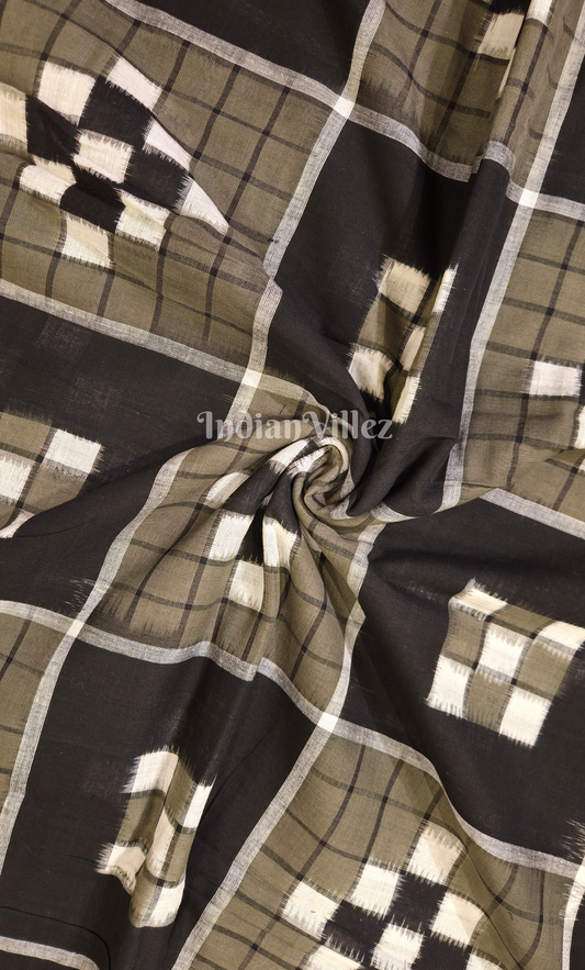 Brown Black Pasapali Odisha Ikat Sambalpuri Cotton Fabric