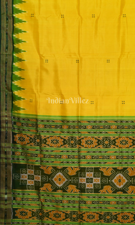 Yellow Green Buti Design Odisha Ikat Khandua Silk Saree