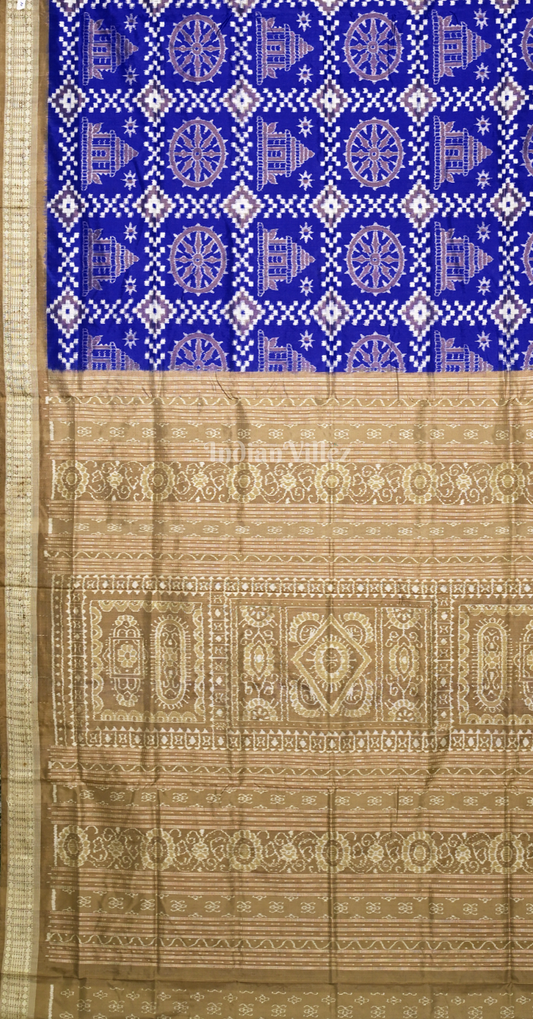 Blue Brown Konark Chakra Motif Odisha Ikat Sambalpuri Silk Saree