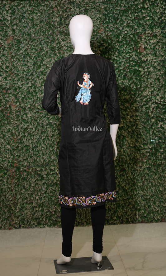 Black Raja Doli Theme Hand-Painted Pattachitra Kurti