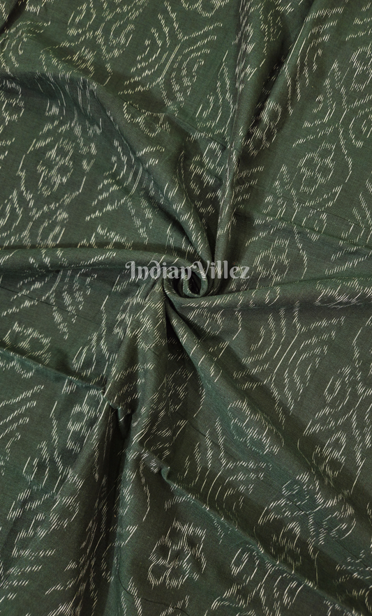 Leaf Green Floral Motif Odisha Ikat Sambalpuri Cotton Fabric