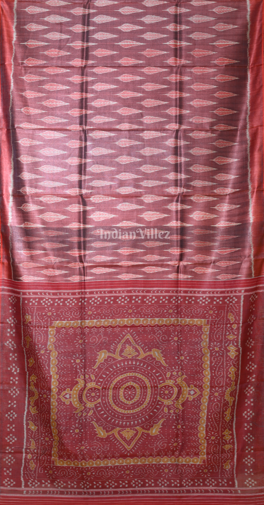 Maroon Wine leaf Motif Fine Gopalpur Tussar Silk Saree