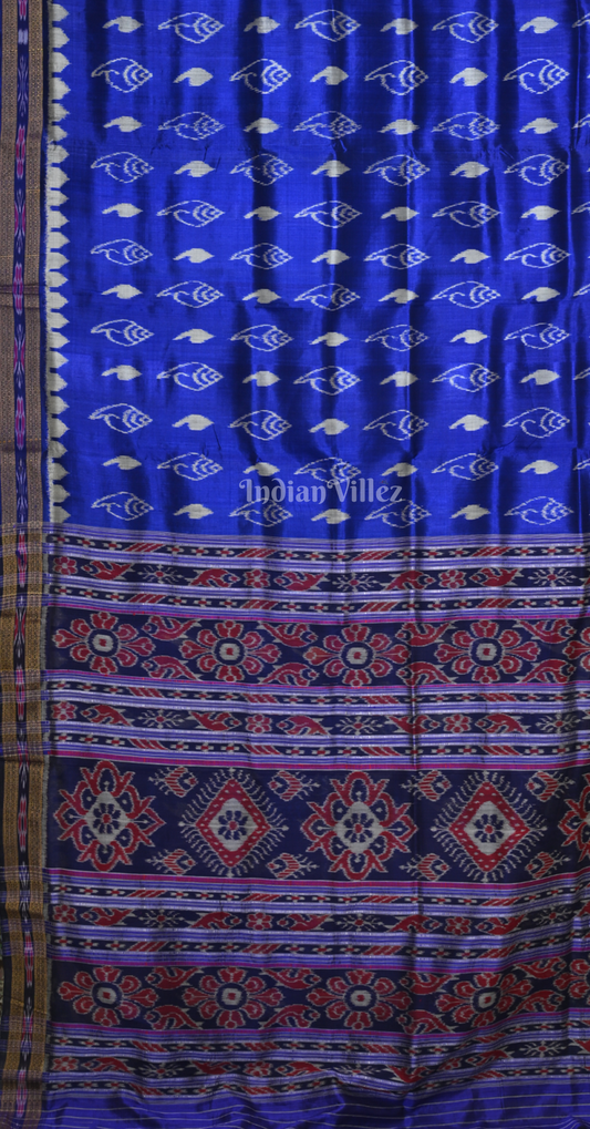 Royal Blue Sankha Motif Odisha Ikat Khandua Silk Saree
